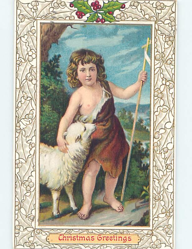 Pre-Linen christmas SHEPHERD BOY WITH BABY LAMB HL0219