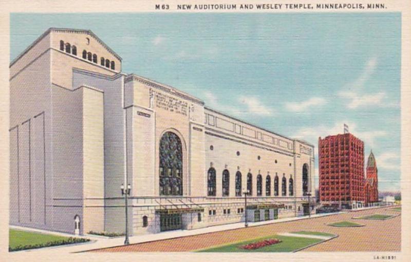 Minnesota Minneapolis New Auditorium and Wesley Temple Curteich