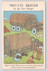 Military Comics~Artist Sgt Dave Breger~WWII~Silly To Waste Ten Tires~Linen PC