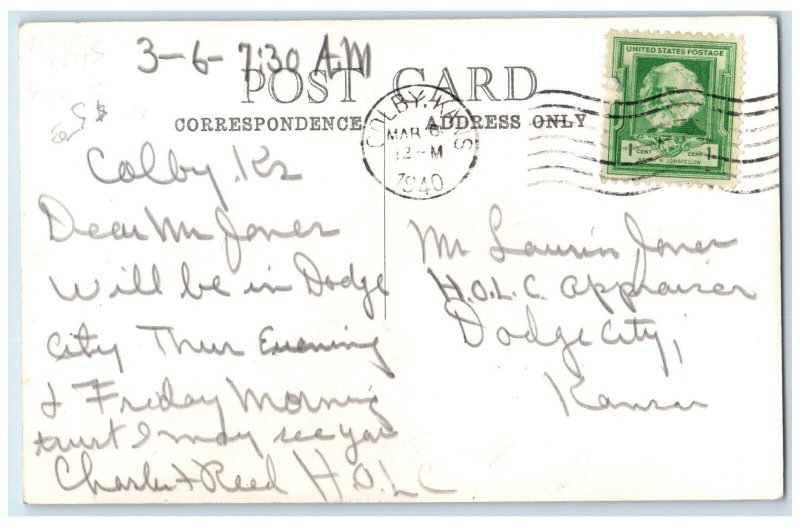 1940 Community High School Building Cars Colby Kansas KS RPPC Photo