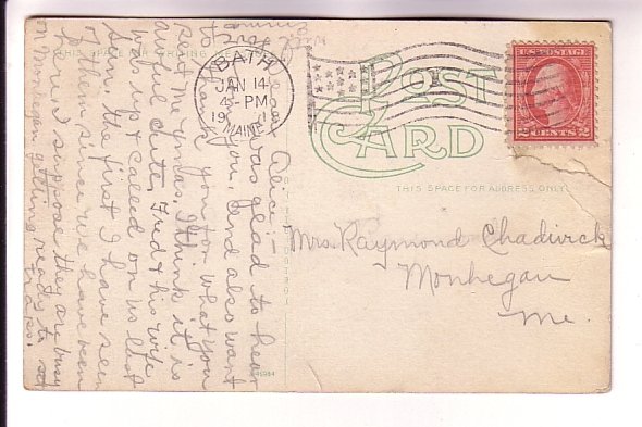 Public Library, Bath, Maine, Used 1918 Flag Cancel