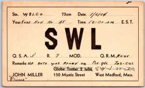 1935 Radio Card SWL Amateur Radio Station West Medford Mass. Vintage Postcard