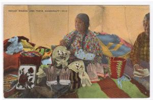 Native American Indian Women Handcrafts linen postcard