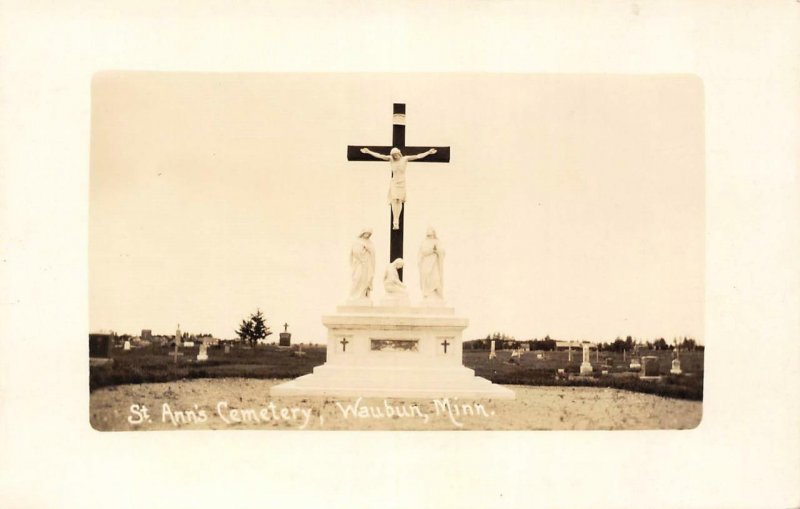 ST. ANN'S CEMETERY Waubun, Minnesota Graveyard Vintage Postcard 1931 RPPC