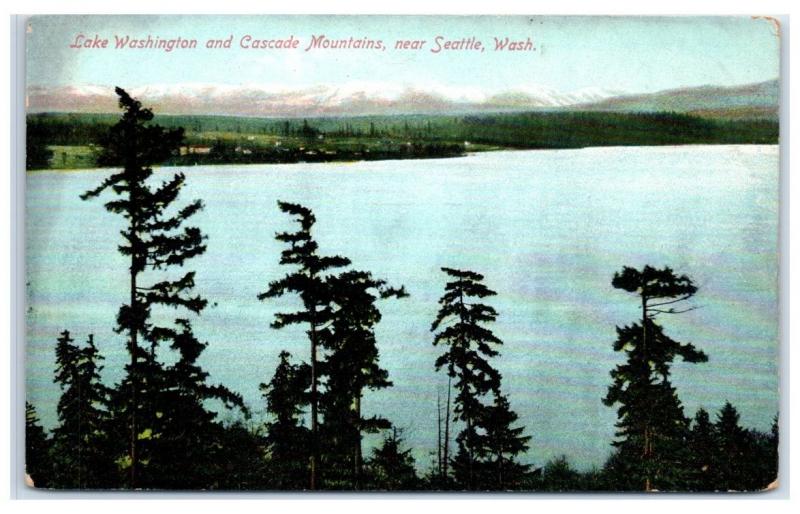 Early 1900s Lake Washington and Cascade Mountains near Seattle, WA Postcard