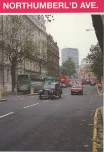 Black Taxi Cab on Northumberland Avenue London 1980s Postcard