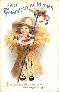 Clapsaddle Thanksgiving Little Boy in Straw c1910 Int'l Art Vintage Postcard