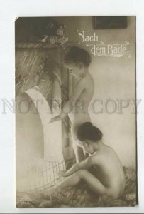 478472 Kid Child near Fire-place NUDE Vintage PHOTO postcard