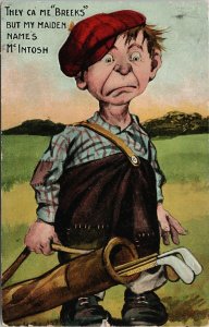 Golfer Comic They Call Me Breeks But Maiden Name's McIntosh Postcard G15 *as is