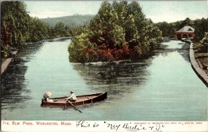 Rowing at Elm Park, Worcester MA Undivided Back Vintage Postcard L73