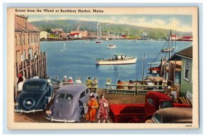 c1940s Car Scene from the Wharf at Boothbay Harbor Maine ME Postcard