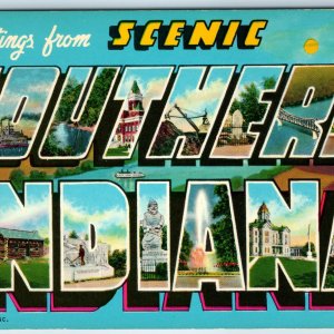 1963 Southern Ind. Indiana Greetings Bubble Large Letters Curteichrom Teich A218