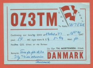 QSL AMATEUR RADIO CARD – KIBEAK, DENMARK – 1947