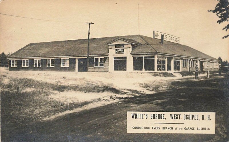 West Ossipee NH White's Garage Ford Dealership  Socony Gas Pumps RPPC