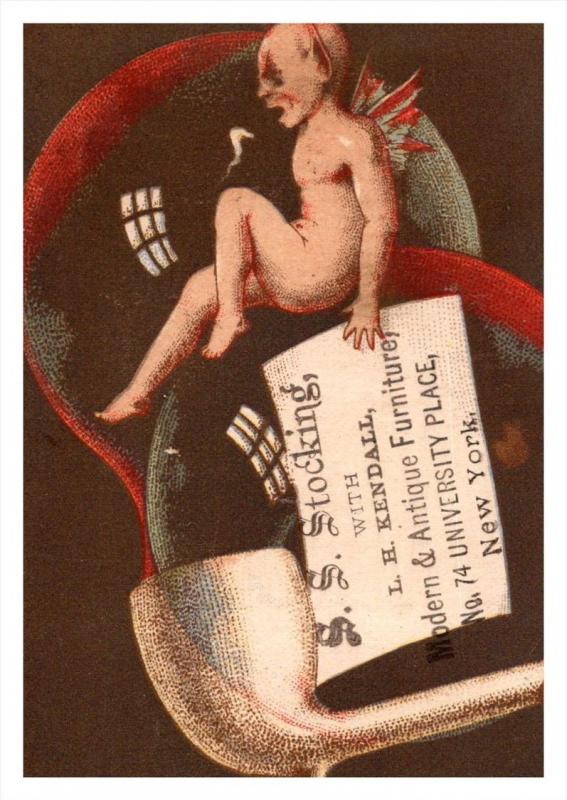 Trade Card New York  City   S.S.Stocking Furniture   Devil in Bubble