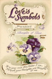 BB London Postcard E 278 Embossed Love's Symbols Pansies Thoughts Of Thee