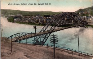 Hand Colored Postcard Arch Bridge in Bellows Falls, Vermont