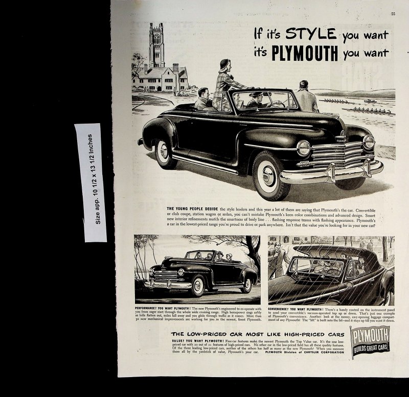 1947 Plymouth Style You Want Low Priced Vintage Print Ad 5477