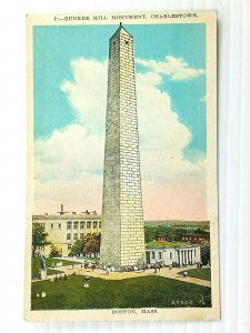 Boston MA-Massachusetts, Bunker Hill Monument Charlestown, Vintage Postcard