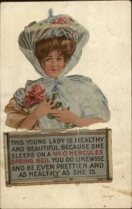 Beautiful Woman No 0 Hercules Spring Bed Transfer Novelty c1910 Postcard 