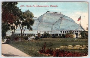 1912 CHICAGO*LINCOLN PARK CONSERVATORY*AMERICAN FLAG*ANTIQUE POSTCARD*#503