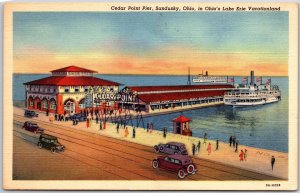 Sandusky Ohio OH, Cedar Point Pier, Lake Erie Vacationland, Vintage Postcard