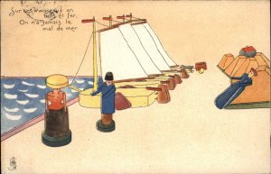 Tuck Wooden Vintage Toys Soldiers Toy Boats Sailboats Vintage Postcard