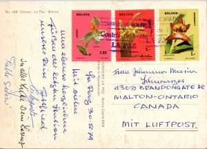 CONTINENTAL SIZE POSTCARD ILLIMANI LAS PAZ BOLIVIA MAILED 1974 (SCARCE VIEW)