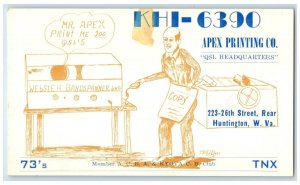 Ham Radio KHI 6390 Apex Printing Co. QSL Headquarters Huntington WV Postcard