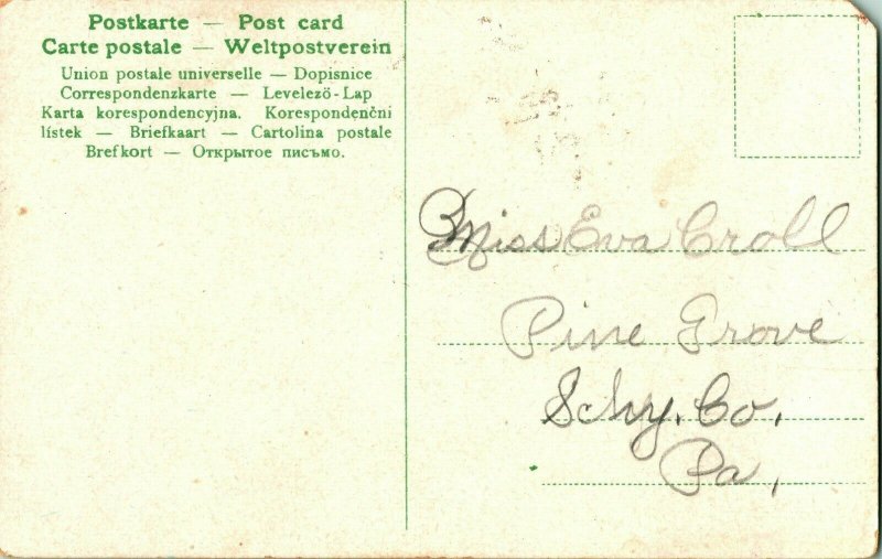 Vtg Carte Postale 1910s Romance Bateau à Rames Bateau Couple Unp