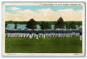1942 Dress Parade US Naval Academy Military Training Annapolis MD Postcard