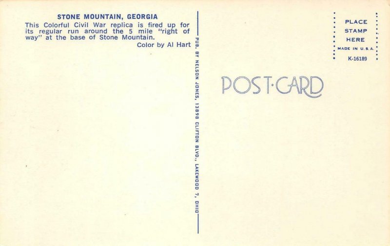 Stone Mountain, Georgia Civil War Replica Train Railroad c1960s Vintage Postcard