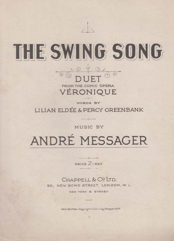 The Swing Song Andre Messager 1950s Sheet Music