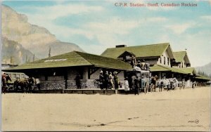 CPR Station Banff Alberta AB Railway Train Depot Horses Carriage Postcard H24