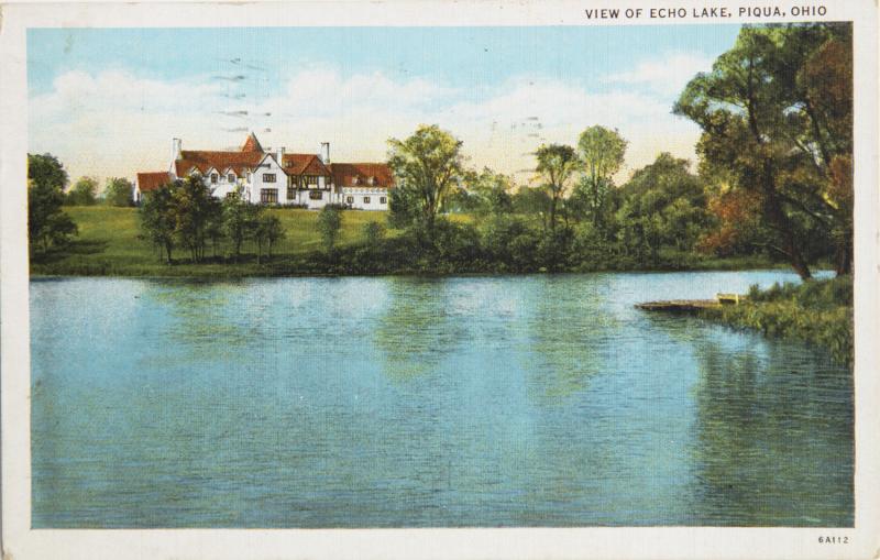 View Of Echo Lake Piqua Ohio OH c1936 Vintage Postcard D33