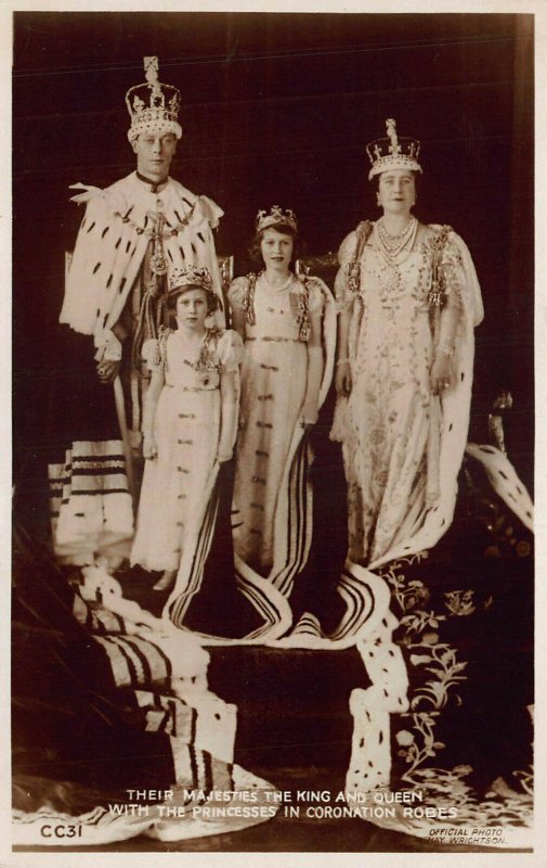 The Majesties King And Queen with The Princesses in Coronation Robes RPPC