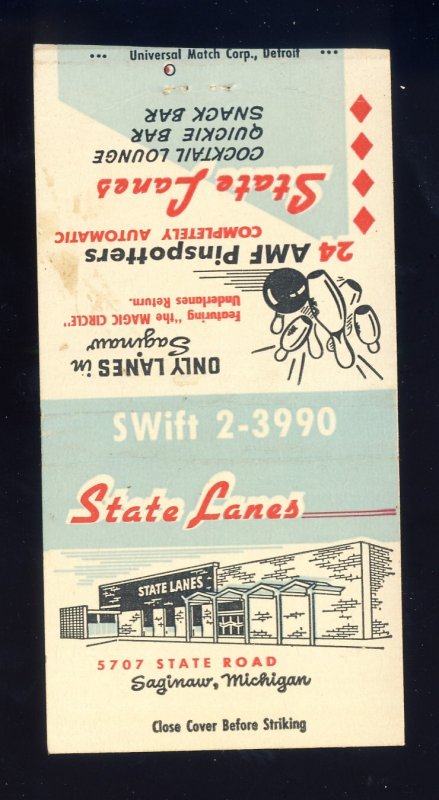 Saginaw, Michigan/MI Match Cover, State Lanes, Bowling & Lounge