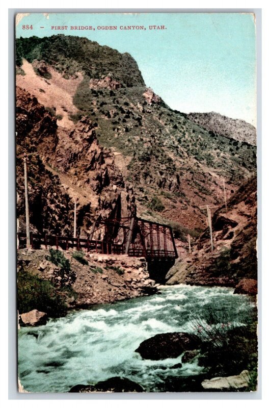 First Railroad Bridge Ogden Canyon Utah UT DB Postcard T20