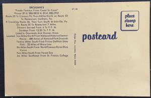 Postcard Unused Erculiani’s Restaurant Gallitzin PA LB