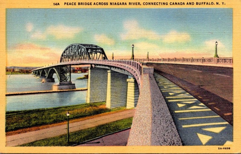 New York Buffalo Peace Bridge Across Niagara River 1951 Curteich