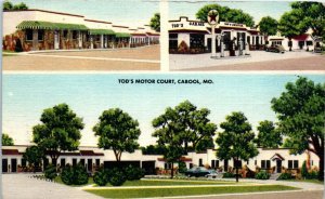 1953 Tod's Motor Court Motel Cabool MO Missouri Texaco Gas Pumps Linen Postcard