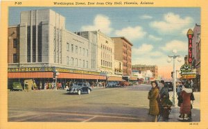 Arizona Phoenix Washington Street City Hall autos Teich 1940s Postcard 22-9393