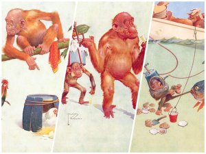 Lot of 3 postcards artist Lawson Wood comic monkeys caricature