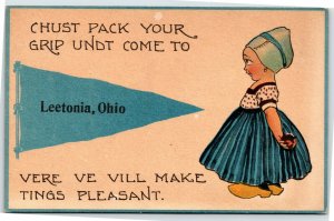 postcard Ohio - Dutch girl Pennant - Chust pack your grip undt come to Leetonia