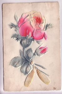 Single Red Rose, Silk-screened,  Embossed,  Vintage