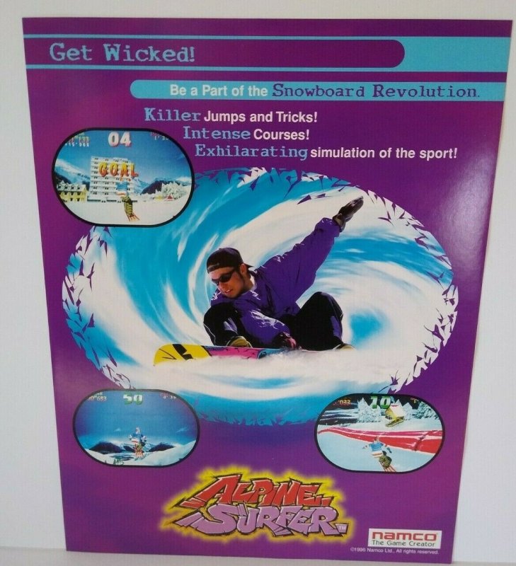 Namco Alpine Surfer Arcade FLYER Original NOS Video Game Snow Boarding 1996   