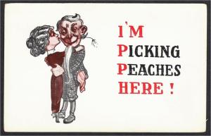 I'm Picking Peaches Here Mixed Age Pickpocket Risque Comic Postcard c.1910