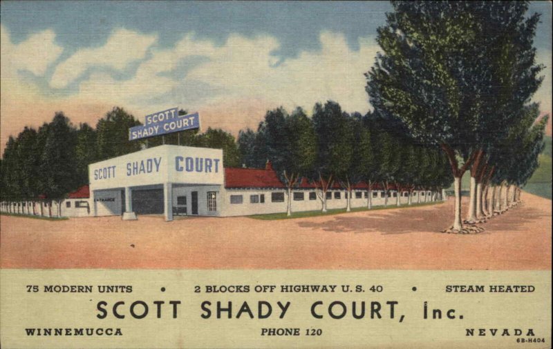 Winnemucca Nevada NV Scott Shady Court Linen Vintage Postcard