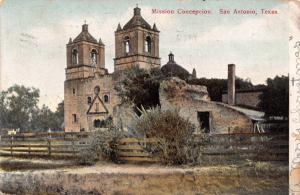 SAN ANTONIO TX~MISSION CONCEPCION~GROMBACH-FAISANS (NEW ORLEANS) POSTCARD 1908