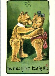 Bears Kissing Under The Mistletoe A&G Taylor London Orthochrome Series Postcard